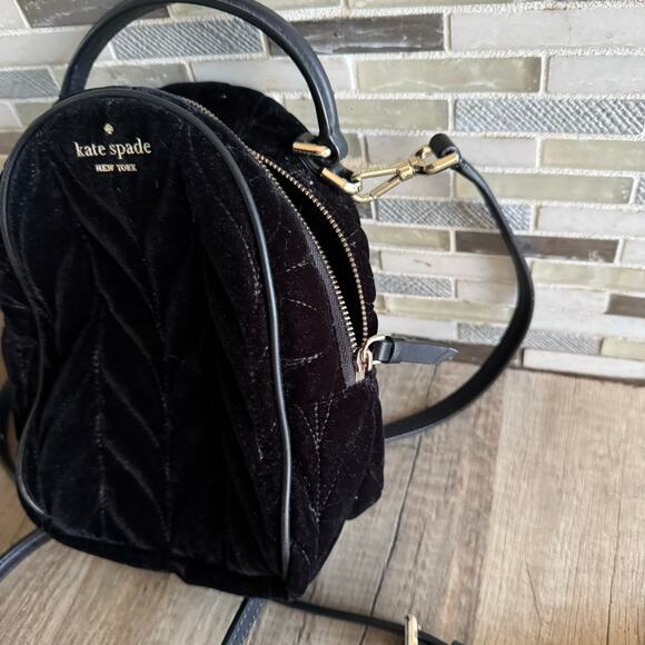 Kate Spade Briar Lane Black Quilted Velvet Mini Convertible Backpack. main image 7